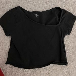 black off centered tee